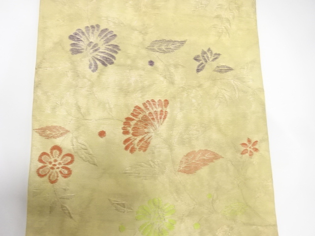  草花模様織り出し　名古屋帯